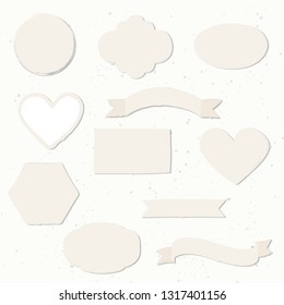 Set of hand drawn shapes in vintage style. Retro hearts, banners, circles and ribbons etc. Hand drawn vector various design elements for labels, tags or stamps and badges.