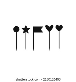 Set of hand drawn shilhouettes of different pins isolated on white bg