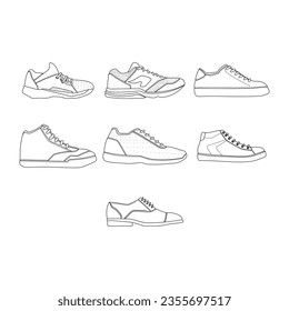 Juego de zapatos dibujados a mano, vista lateral. Ilustración del vector Doodle aislada en fondo blanco