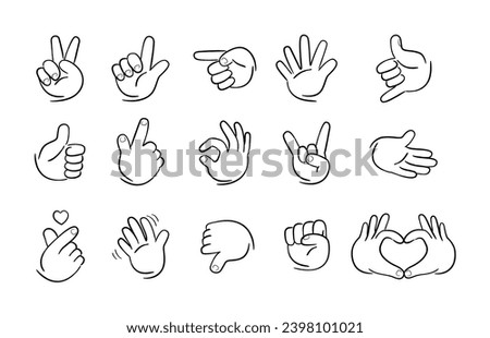 Set of hand drawn hand sign icon isolated on white background. Collection of different hand gestures. Vector illustration.
