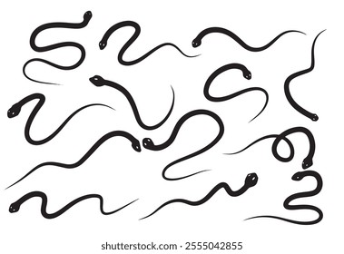 set of hand drawn silhouette of snakes. for 2025 chinese new year greeting card