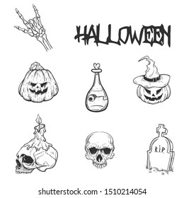 Set of hand drawn silhouettes for Halloween party