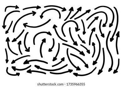 set of hand drawn simple arrows in doodle style
