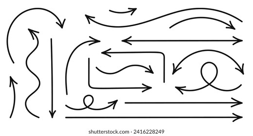 Satz handgezeichneter einfacher Pfeile. Sketch-Doodle-Stil.