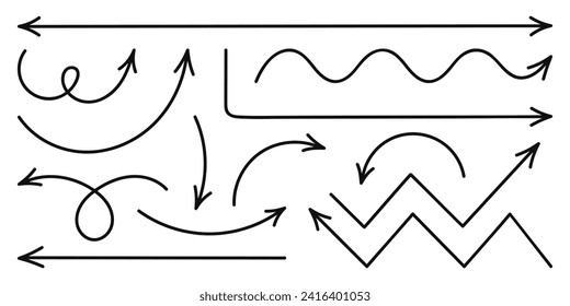 Set of hand drawn simple arrows. Sketch doodle style.