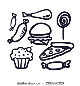 Set hand drawn simple and clean fast food template