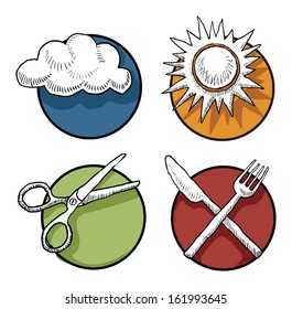 Set of hand drawn simple icons, vector illustration