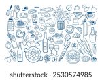 Set of hand drawn simple mediterranean food