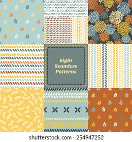 Set of hand drawn simple seamless patterns for textile design / Vector illustration