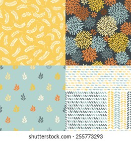 Set of hand drawn simple seamless patterns for textile design / Vector illustration