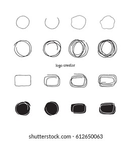 Set of hand drawn simple shapes for brand identity and logo design isolated on the background and easy to use. Vector logo creator.Line style.