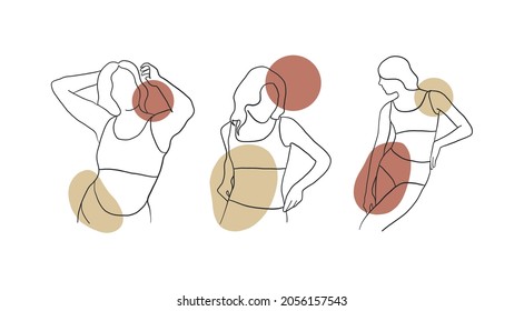 Set of hand drawn simplicity line drawing of woman beauty body. Abstract linear female silhouette. Minimalism logo. Black and white logo design. Abstract style.