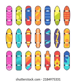 Set of hand drawn skateboards with different kinds of colorful vector illustration