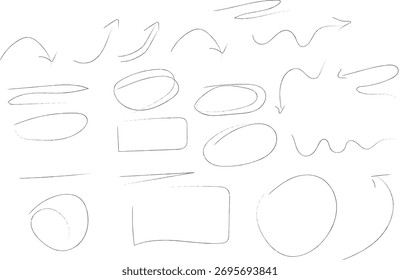 Conjunto de flechas de boceto dibujadas a mano Dirección del lápiz dibujado a mano Garabatos de flecha y cajas circulares. Ilustración vectorial de mano pintada, garabatos	
