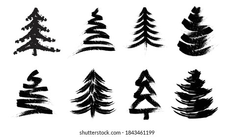 Set of Hand drawn Sketch Christmas Trees.  Vector illustration