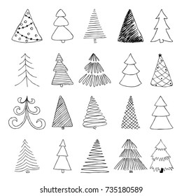 Set Hand Drawn Sketch Christmas Tree Stock Vector (Royalty Free ...