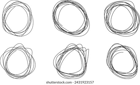 	
set of hand drawn sketch of circles. abstract futuristic tech background. Curved wavy line. Stylized line art background. Vector illustration
