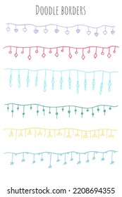Set von handgezeichnet skizzenhaften Girlanden mit Sternen und Glühbirnen. Vektorgrafik.