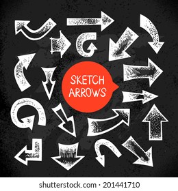 Set of hand drawn sketch doodle arrows. Vector illustration. Chalkboard design