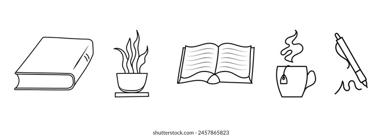 Set of Hand drawn sketch doodle style line book, Library, reading, school doodle icon collection. Vector Illustration.