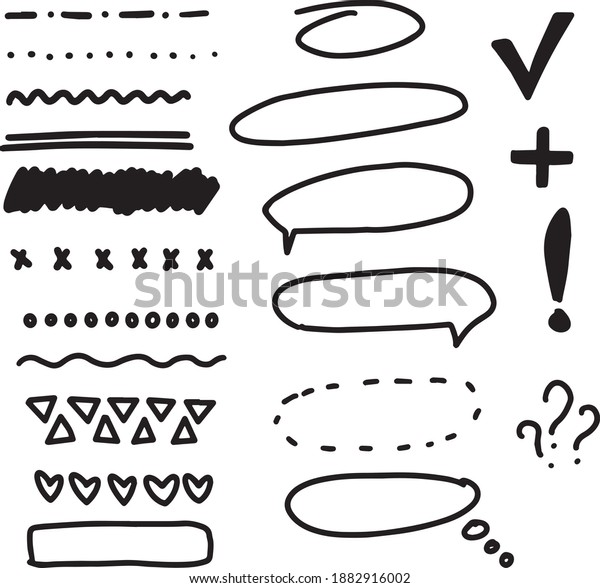 Set of hand drawn sketch elements. Strokes,\
arrows, scribble elements for business, advertising, school etc.\
Vector illustration