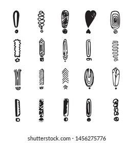 Set of hand drawn Sketch exclamation marks. Vector illustration.Can be used for illustrations, banners, business cards, lettering.