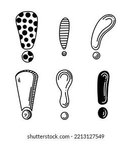 Set of hand drawn sketch exclamation marks. Vector doodle illustration
