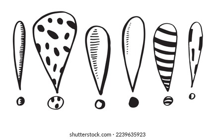 Set of hand drawn Sketch exclamation marks. Vector illustration. eps 10.