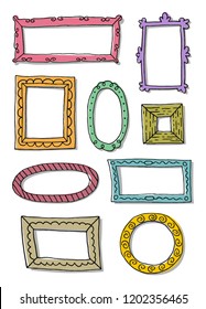 Set of hand drawn sketch frames. Vector illustration.