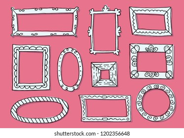 Set of hand drawn sketch frames. Vector illustration.
