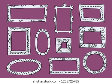 Set of hand drawn sketch frames. Vector illustration.