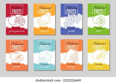 Set of hand drawn sketch fruits and berries vector illustration. Template for healthy eco nature organic products and cosmetics.