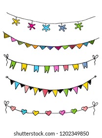 Set of hand drawn sketch garlands. Vector illustration.