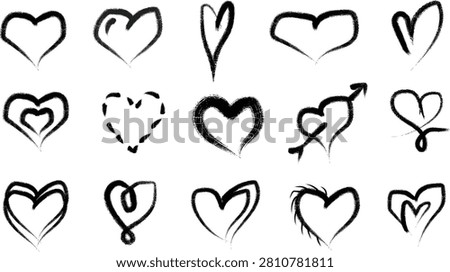 Set of hand drawn sketch hearts icons with valentine collection illustration isolated affection artistic creative sentiment heartbeat