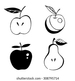 set of hand drawn in sketch ink style vector fruits