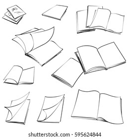 Set of Hand Drawn Sketch Layouts for Books or Magazines. Mockups. Vector Illustration.