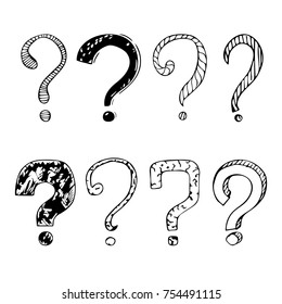 Set of hand drawn sketch with question marks.