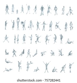 Set hand drawn sketch of silhouettes people. Marker vector illustration.