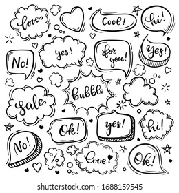 Set Of Hand Drawn Sketch Speach Bubbles. Vector Illustration