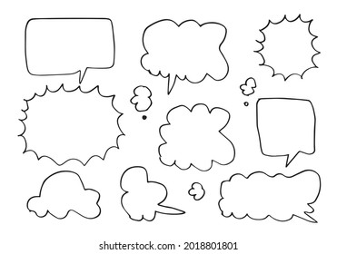 Set of hand drawn sketch Speach bubbles. Vector illustration