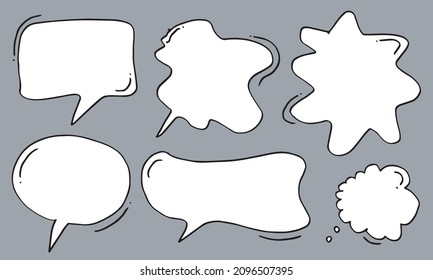 Juego de boceto dibujado a mano Dibujar burbujas de Speach sobre fondo gris. Ilustración del vector