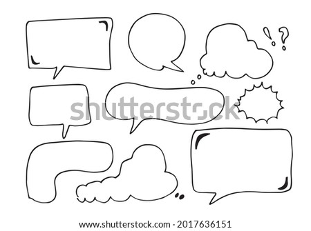 Set of hand drawn sketch Speach bubbles. Vector illustration