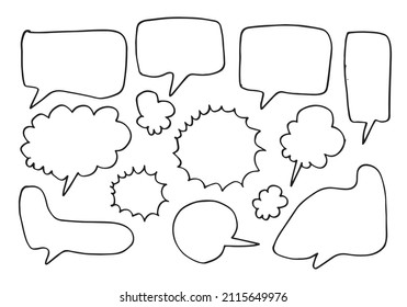 Set of hand drawn sketch Speech bubbles. Vector illustration