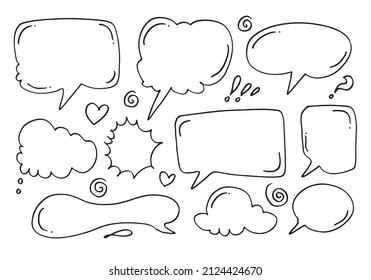 Set of hand drawn sketch Speech bubbles. Vector illustration