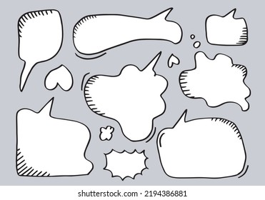 Set of hand drawn sketch Speech bubbles. Vector illustration