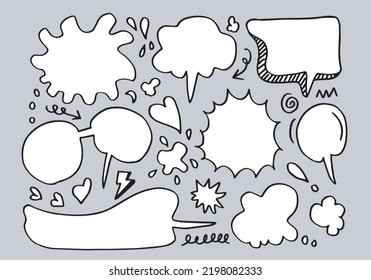 Juego de boceto dibujado a mano Bubbles de voz. Ilustración del vector