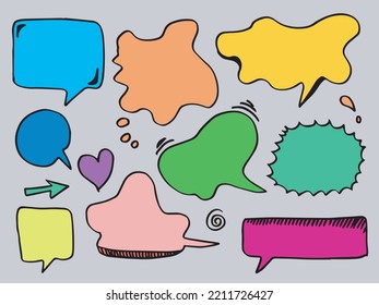 Set of hand drawn sketch Speech bubbles. Vector illustration
