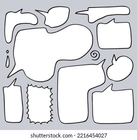 Set of hand drawn sketch Speech bubbles. Vector illustration