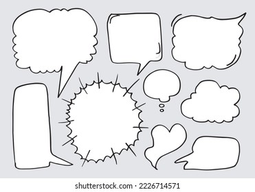 Juego de boceto dibujado a mano Bubbles de voz. Ilustración del vector