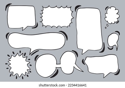 Set of hand drawn sketch Speech bubbles. Vector illustration